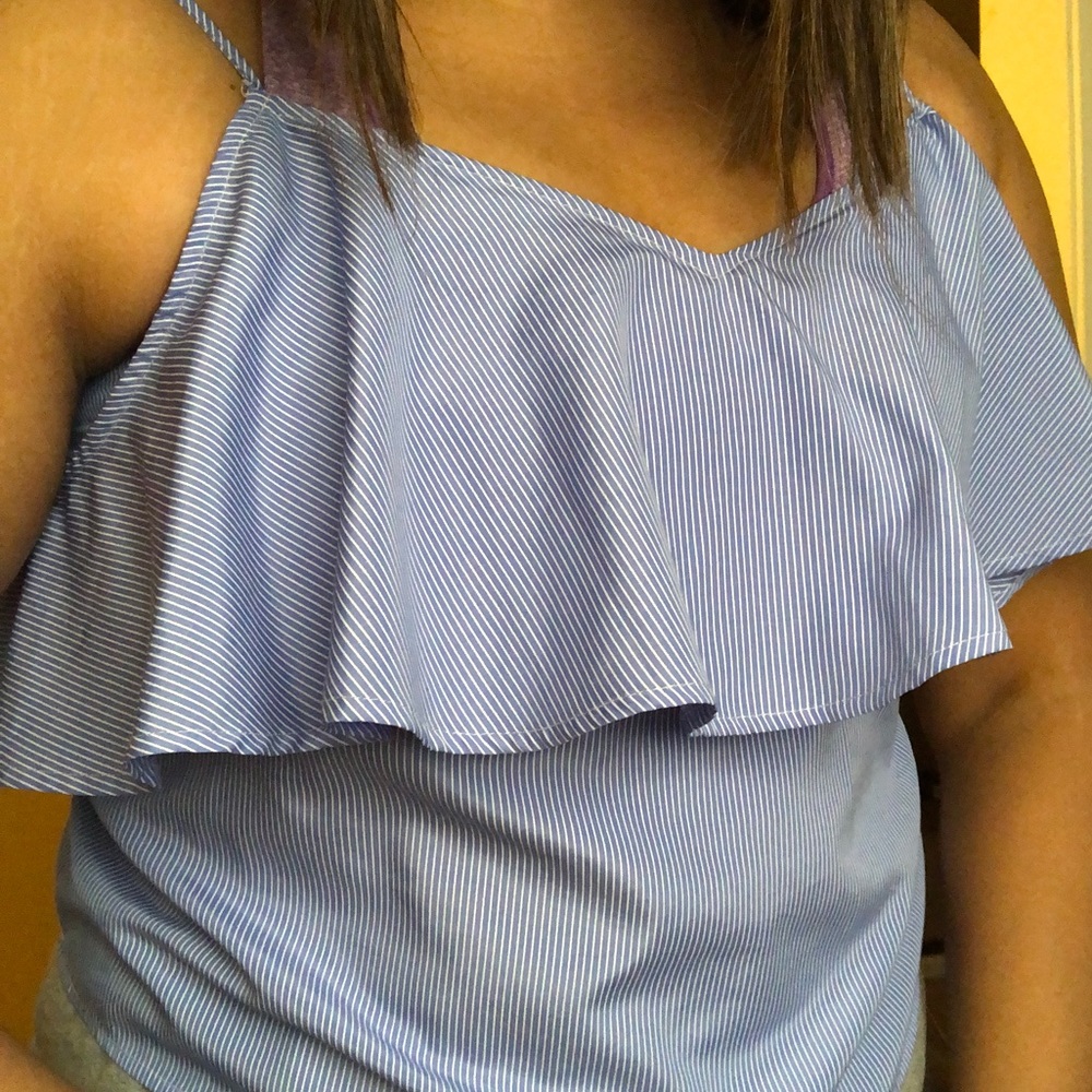 Stripped Ruffle Tank Top